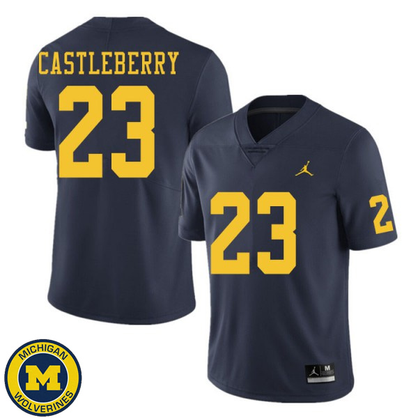 Mens Michigan Wolverines #23 Jordan Castleberry Navy Stitched Football Jersey